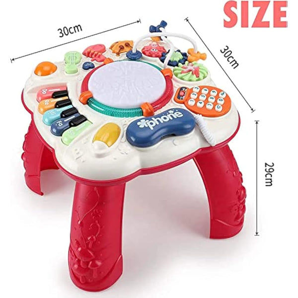 Innoocool Baby Activity Table Sensory Toys, Birthday Gift Music Learning Table for 0-6 Months 1 2 3 Year Old Boys and Girls, Early Education Music Table with Light and Sound 30×30×29cm, Red