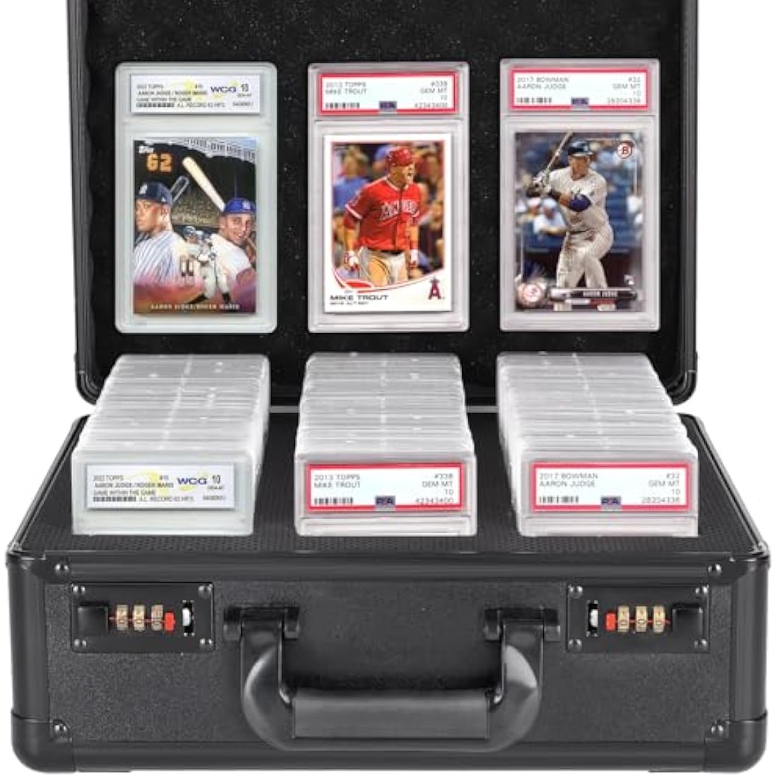 2023 NEW Graded Card Storage Box with Coded Lock,GMA Baseball Football Sports Cards Waterproof Display Trading Card Case,Easy to Carry(3 Slots No Card)