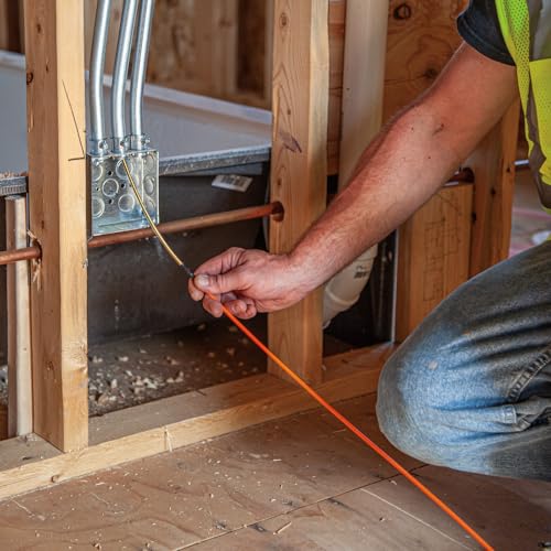 KLEIN TOOLS 56382 Fish Tape, Multi-Groove Fiberglass Wire Puller with Nylon Tip, Optimized Housing and Handle,Orange/Black, 15 m