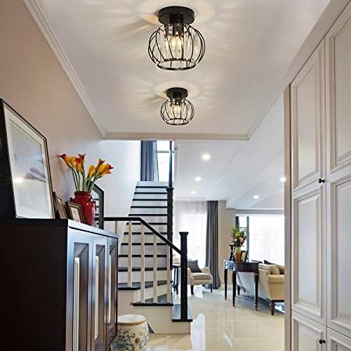 Hudi Fyier Chandelier Crystals Ceiling Lighting Fixtures,2 Pack Small Flush Mount Ceiling Light for Kitchen Hallway Dining Rooms Living Rooms Bar (Black)