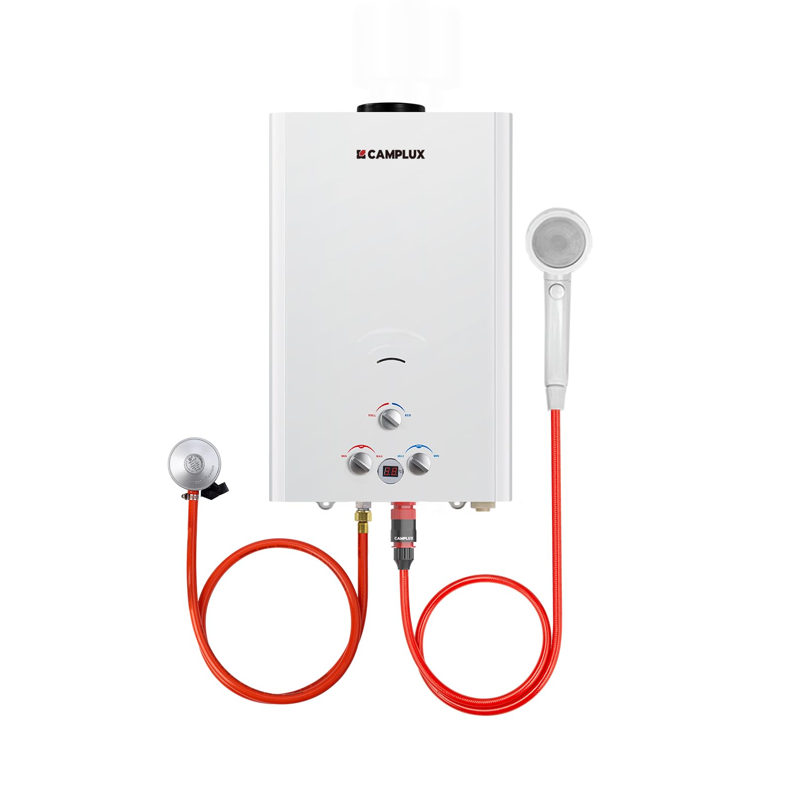 CAMPLUX Gas Water Heater 20 litres, Instant LPG Water Heater for Garden Shower, RV, Tiny House, ECO/Full Mode, BW Series BW528B