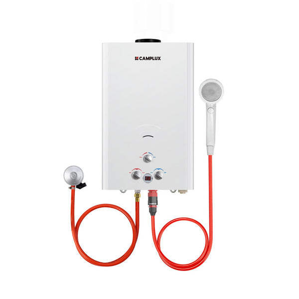 CAMPLUX Gas Water Heater 20 litres, Instant LPG Water Heater for Garden Shower, RV, Tiny House, ECO/Full Mode, BW Series BW528B