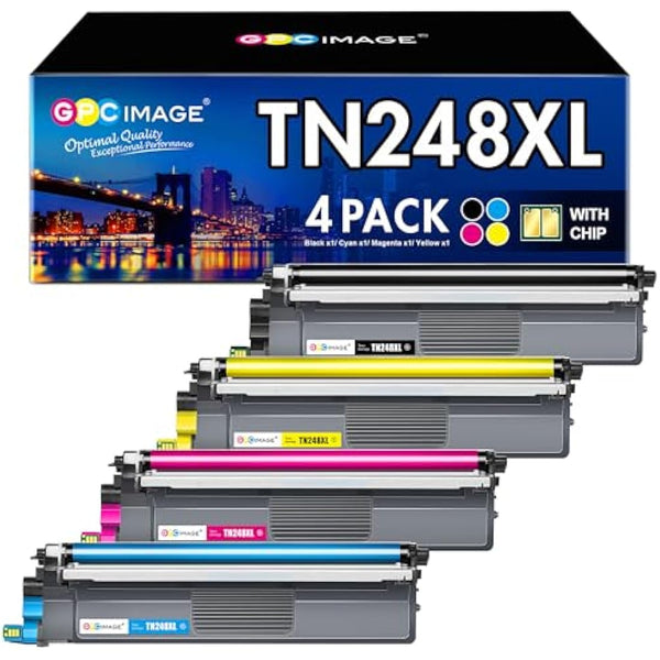 GPC Image TN248XL TN248 Toner Cartridge Compatible with Brother TN-248C TN-248M TN-248Y TN-248BK for Brother MFC-L3760CDW L8390CDW L3740CDWE; DCP-L3520CDWE L3520CDW L3560CDW Printer (4 Pack)