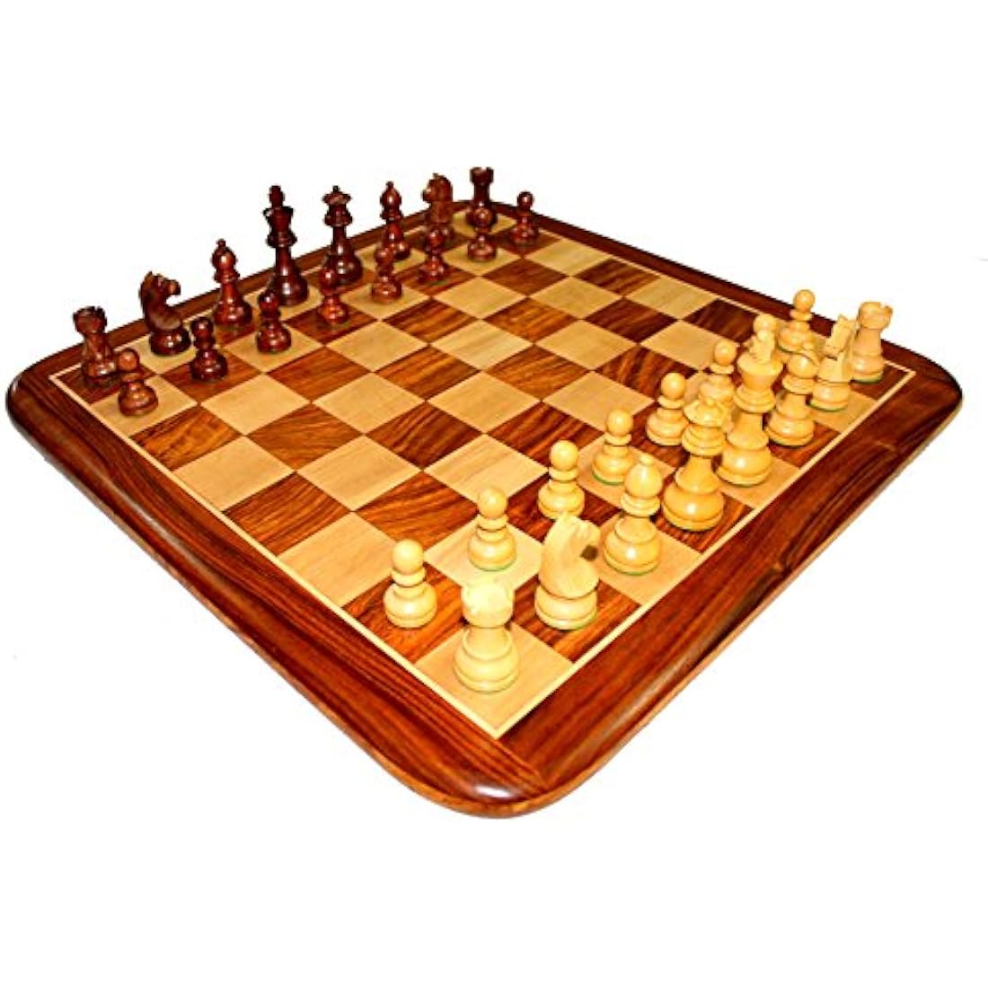 StonKraft 21" X 21″ Collectible Acacia Wood Chess Game Board Set+Wooden Crafted Pieces