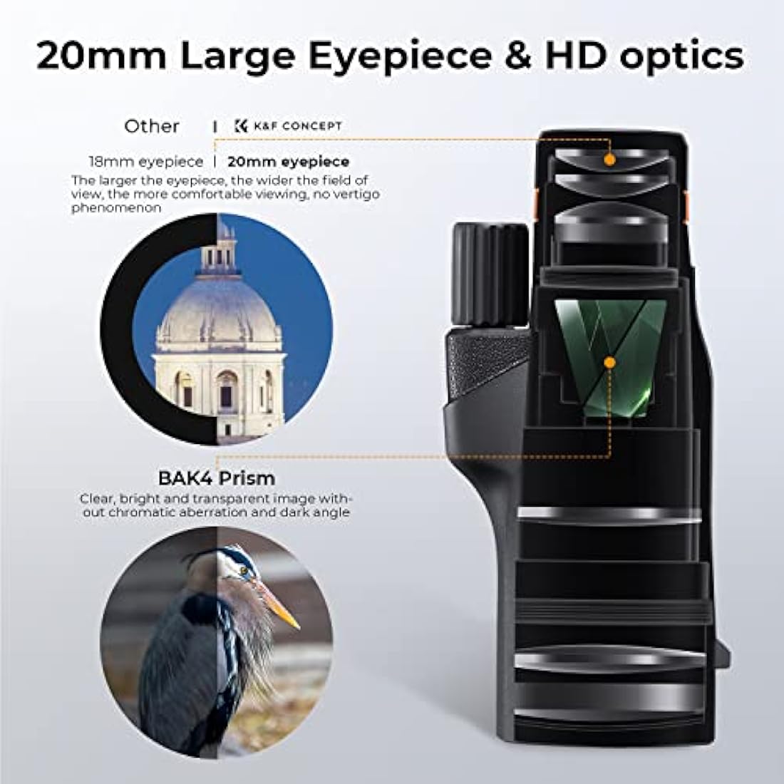 K&F Concept 12X50 High Power Monocular，Waterproof HD Pocket Monoculars Scope for Adults with BAK4 Prism & FMC Lens- IP66 Waterproof- for Bird Watching Hiking Hunting Camping Travelling, Black
