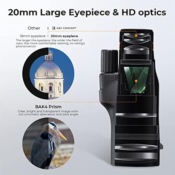 K&F Concept 12X50 High Power Monocular，Waterproof HD Pocket Monoculars Scope for Adults with BAK4 Prism & FMC Lens- IP66 Waterproof- for Bird Watching Hiking Hunting Camping Travelling, Black