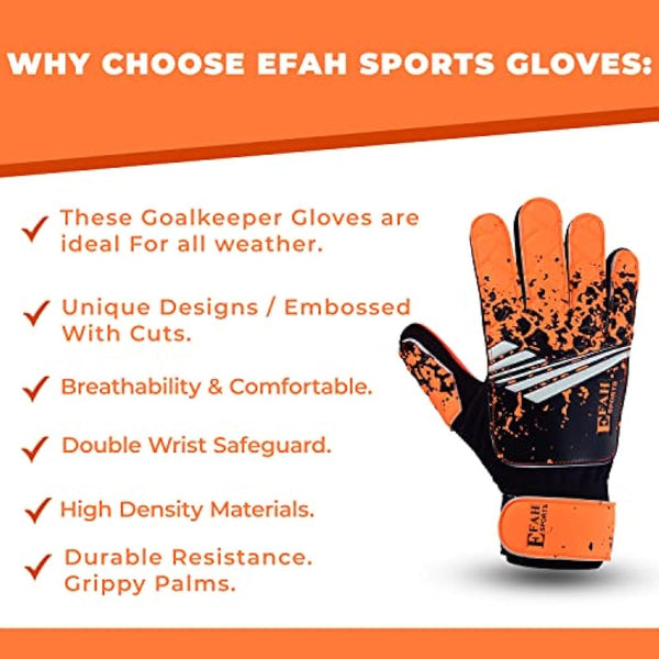 EFAH SPORTS Football Goalkeeper Gloves For Boys kids Children Youth Soccer Goalie Glove with Super Grip Palms