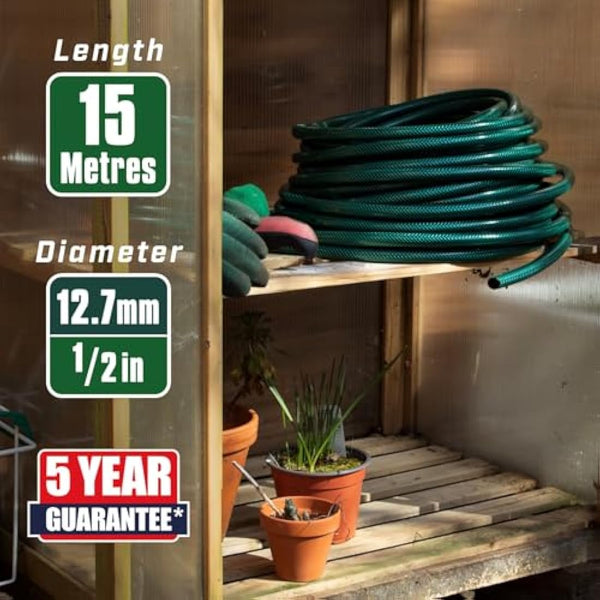Faithfull 15M (49ft) Reinforced Hose 12.7mm (1/2 Inch) Diameter – PVC Garden Hose Pipe