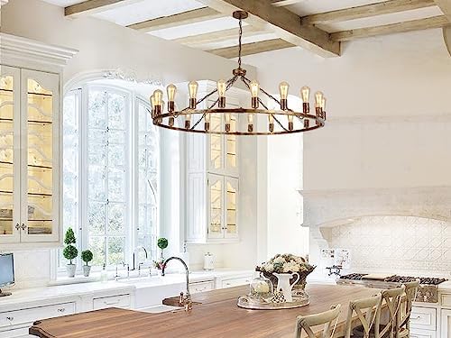 Eoodis Wagon Wheel Chandelier 20 Lights Bronze Rustic Pendant Light Large 120cm Metal Round Chandeliers Ceiling Light Fixture for Kitchen, Living Room