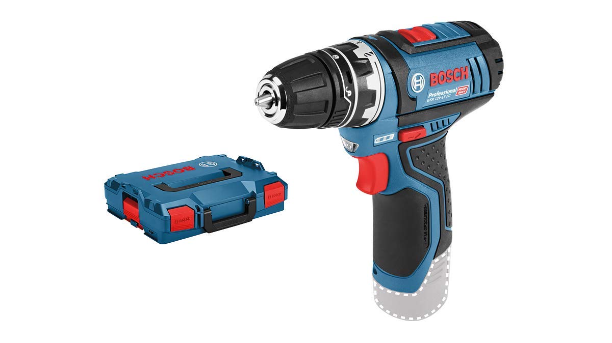 Bosch Professional 12V System Cordless Drill Driver GSR 12V-15 FC (2x battery GBA 12V 2.0Ah, Charger GAL 12V-40, 4x adapter (GFA 12-B, GFA 12-X, GFA 12-W, GFA 12-E, L-BOXX 102)