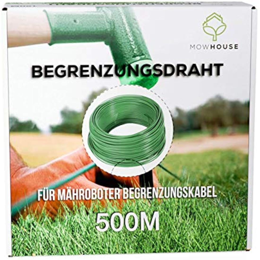 MOWHOUSE Robotic Lawnmower Boundary Cable Wire - - DIY Garden Improvement Tools - Box with Roll Off Aid - 1640.42 Ft. (500 Meters), 2.7mm Diameter - Green