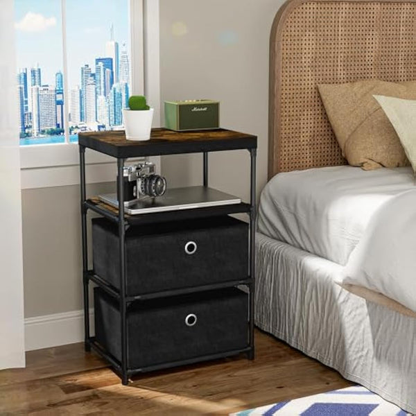 Mutool 4 Tier Side Table, End Table Sofa Side Table with Fabric Drawers for Small Spaces, Nightstand Bedside Table for Living Room Bedroom Kitchen Office, Black