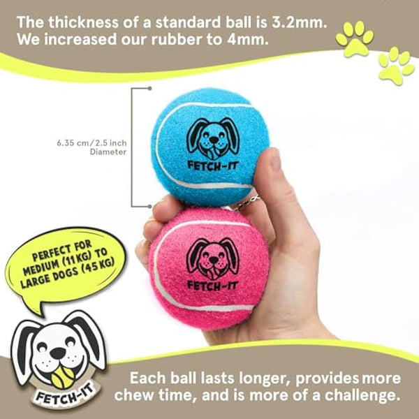 Dog Tennis Balls By Smith’s | 6 Pack | 6.35CM / 2.5” Diameter | 25% Stronger | High Visibility Colours | Tested And Certified | Best For Medium (11KG) to Giant Dogs (45KG)