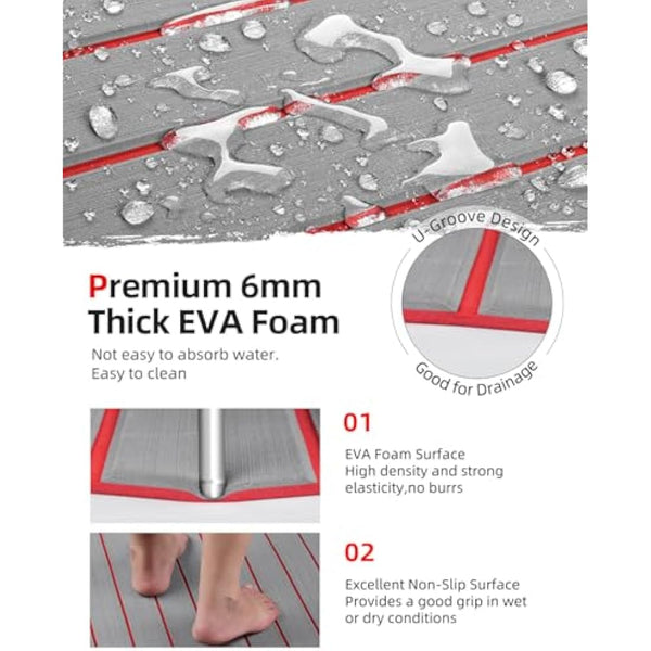 Abahub EVA Foam Boat Decking 96''x45.6''/36''/28.8''/24''/16.8'', 48''x16.8'' Self-Adhesive Faux Teak Marine Flooring Sheet Traction Pad for Boats Surfboard Swim Platform RV Floor