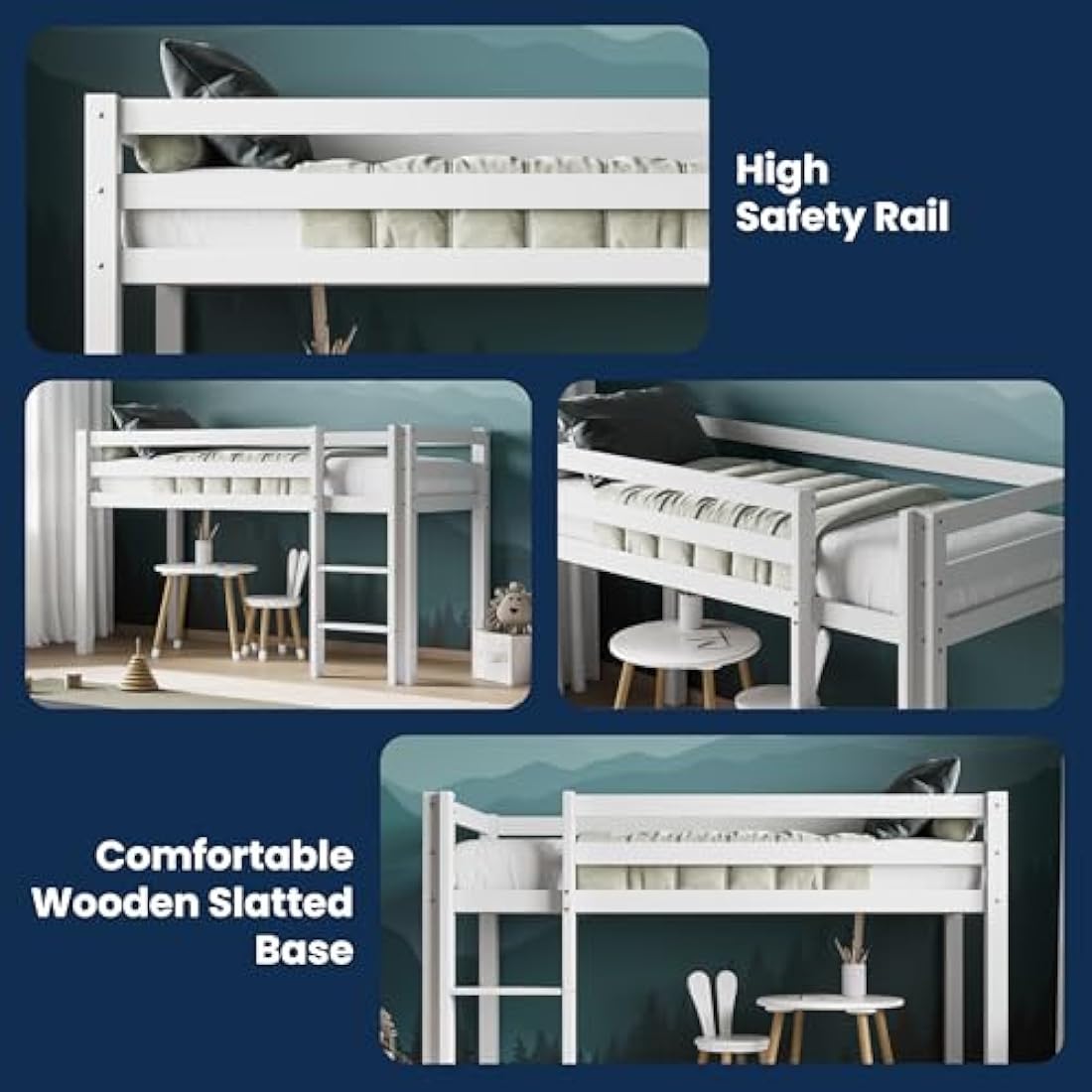 Flair Furnishings Kids Mid Sleeper Bed with Storage, Cabin Bed, Heavy Duty and Sturdy, Cosy, Stylish, Space Saving Design (White)