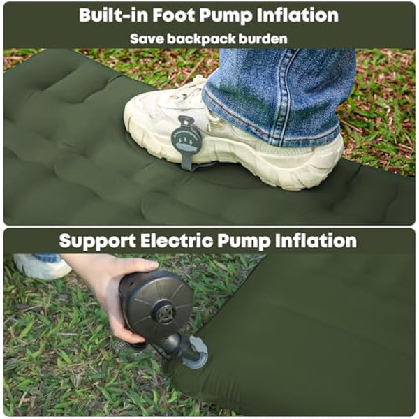 MAMBAKOTR Camping Air Bed 12-15CM Extra Thick, Reinforced Support Structure with Built-in Foot Pump and Pillow Portable Camping Sleeping Mat Air Mattress for Tent Backpacking Hiking Travel