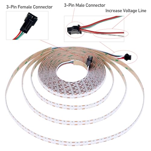 GOMING 5V 5M WS2812B COB LED Strip Light Individually Addressable 800 Pixels Dream Color IP20 Not Waterproof White PCB LED Strips for DIY