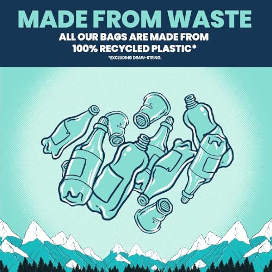 BEAST BIN BAGS, 10 Rolls of 10 x 50 Litre Bags (Total 100 Bags) - Made From 100% Recycled LLDPE - Incredibly Strong Drawstring Swing Blue Bin Bags