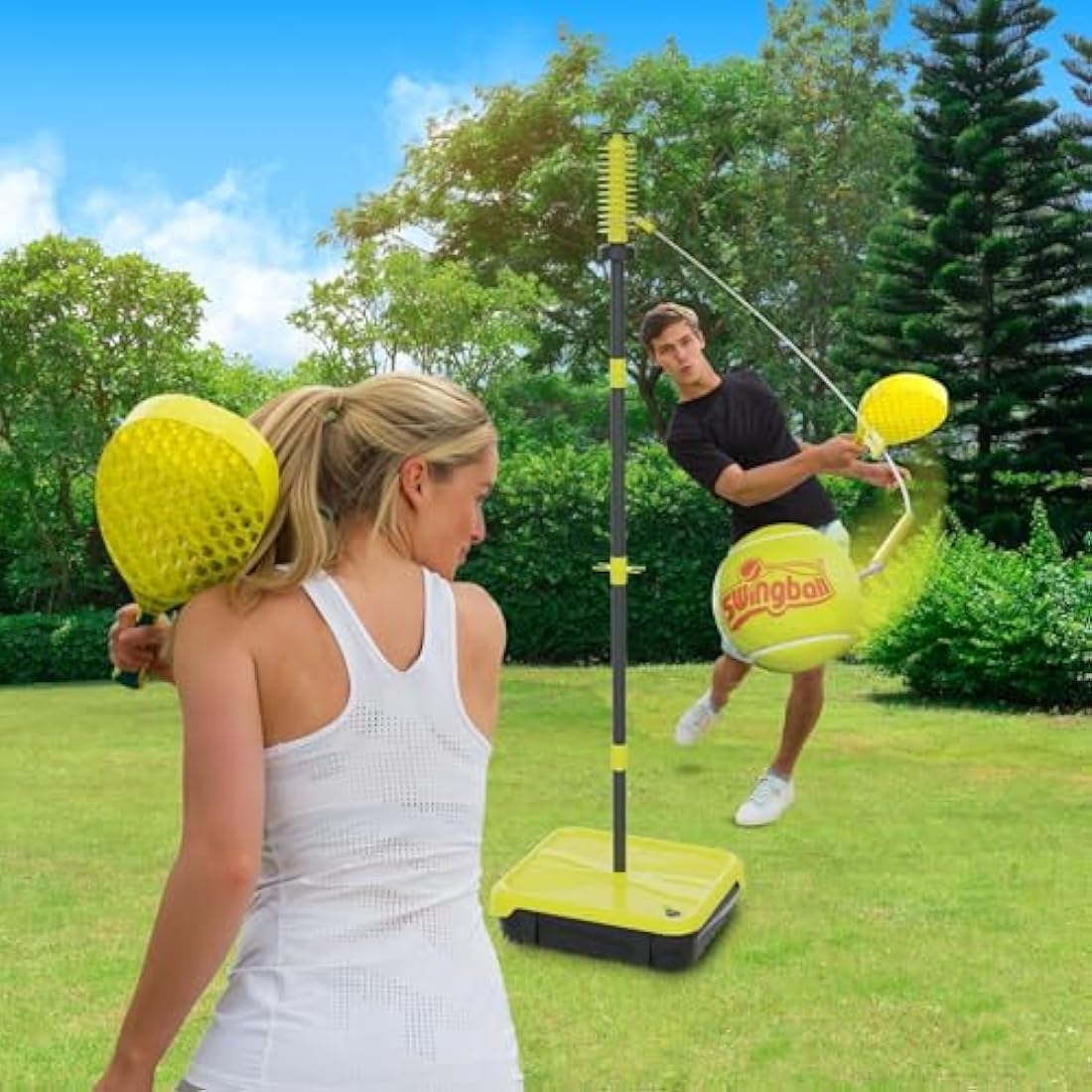 Swingballl PRO All Surface Tennis Ball Game Set, Swingball's Ultimate Outdoor Family Game for Ages 6+ to Adults, Real Tennis Ball and 2 Power Bats, Superior All Surface Base, Adjustable Height to 1.8M