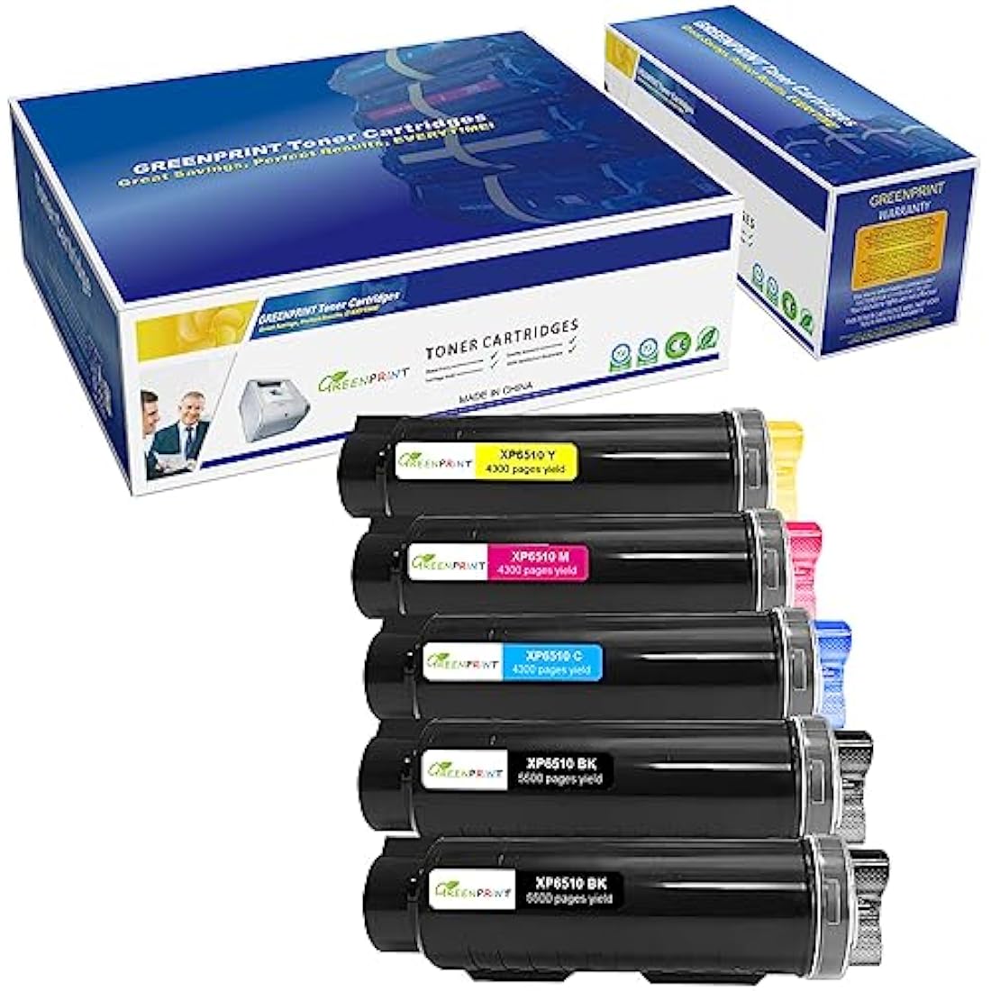 5 Packs Compatible Toner Cartridges 6510 6515【Extra High Yield】5500 Pages BK 4300 Pages C M Y for Xerox Phaser 6510n 6510dn 6510dni 6510dnm 6515n 6515dn 6515dni 6515dnm Printer - Packaging May Vary