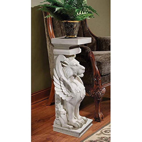 Design Toscano JE122391 Trapezophoron Winged Lion Pedestal Column Plant Stand, Polyresin, Antique Stone, 78.5 cm