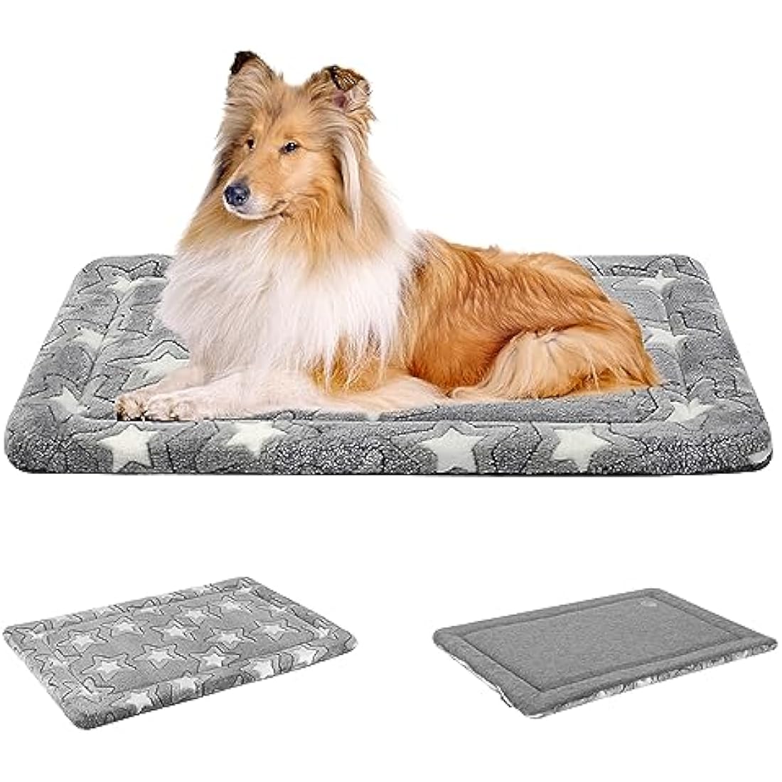 EMPSIGN Large Dog Bed Washable Reversible Cool and Warm Mattress for Crate with Removable Cover, Grey, 122x76x2.8cm