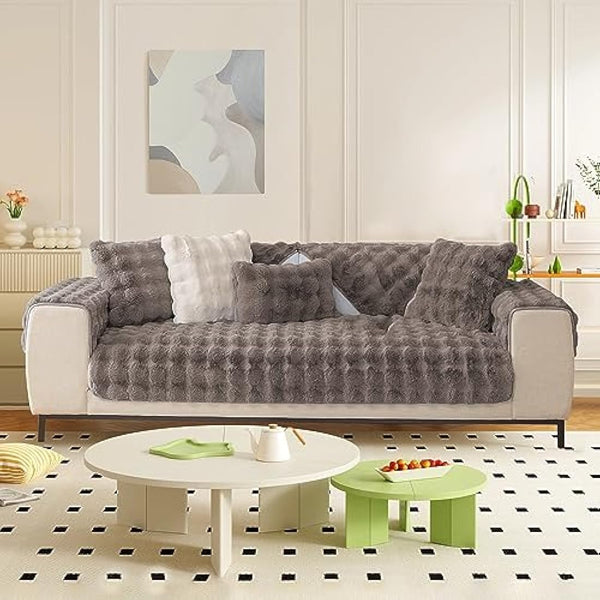 Thick Rabbit Plush Sofa Covers 1 2 3 Seater, Non-Slip Sofa Slipcovers For Corner L Shape, Funny Fuzzy Sofa Cover, Warm Velvet Sofa Cushion Covers, Washable Furniture Protector (Dark Gray,110x160cm)
