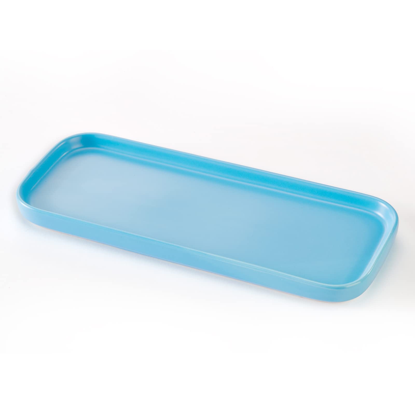 Ceramic Bathroom Tray,Kitchen Sink Organizer Tray,Cosmetics Holder (Blue)