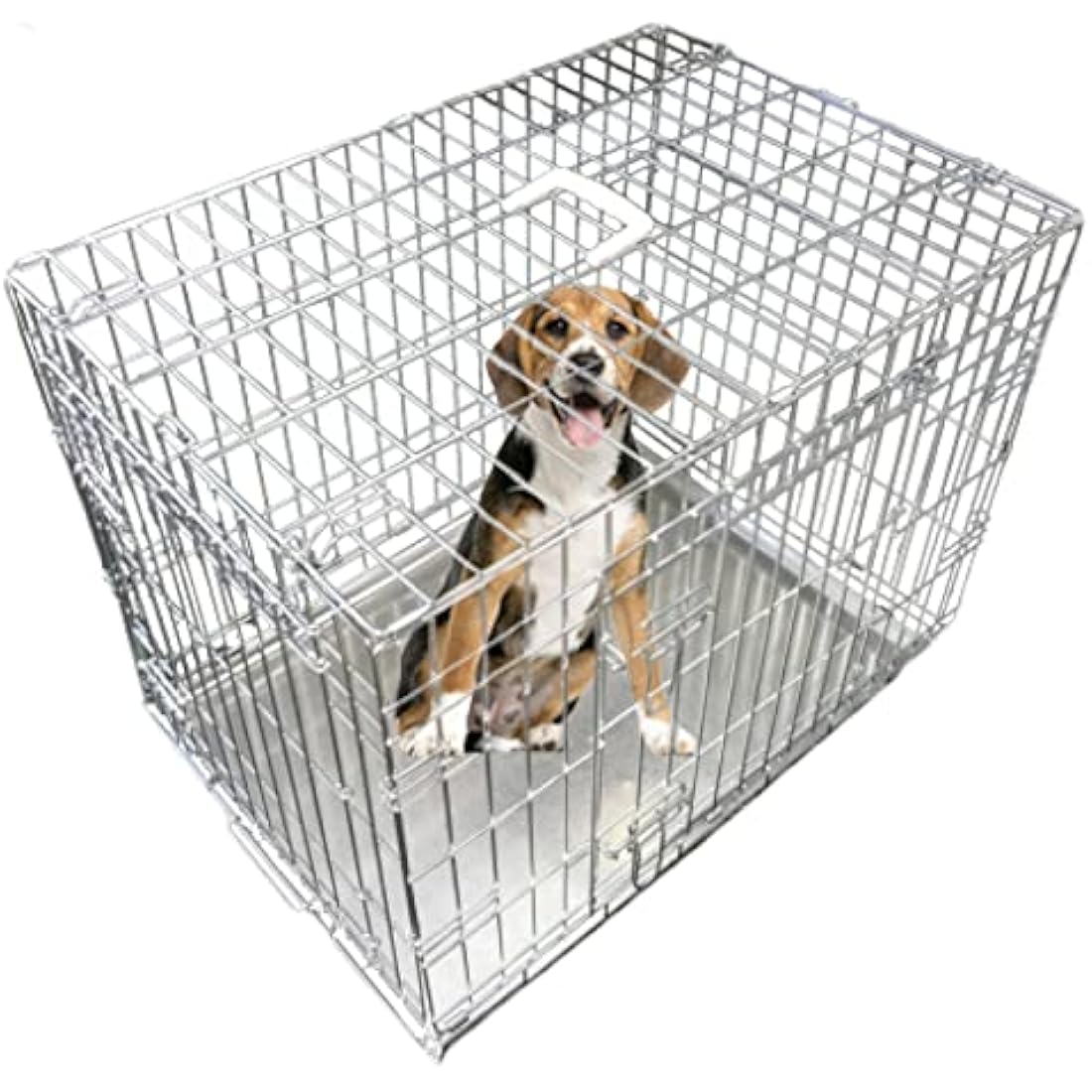 Ellie-Bo Silver Standard Large 36-inch Folding 2-Door Dog Cage/Crate with Metal Tray