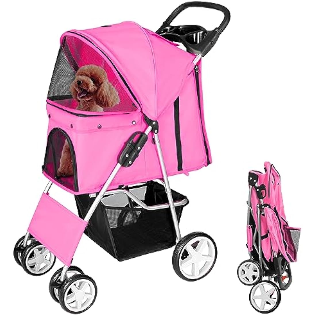 display4top Pet Travel Stroller Dog Cat Pushchair Pram Jogger Buggy With 4 Wheels (Pink)