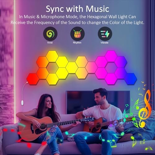 Kangtaixin Hexagon LED Wall Lights, 8-Pack RGB Gaming Panels – Hexagonal Smart Lighting with Music Sync – Perfect for Room Decor, Bar, Bedroom, and Gaming Setup