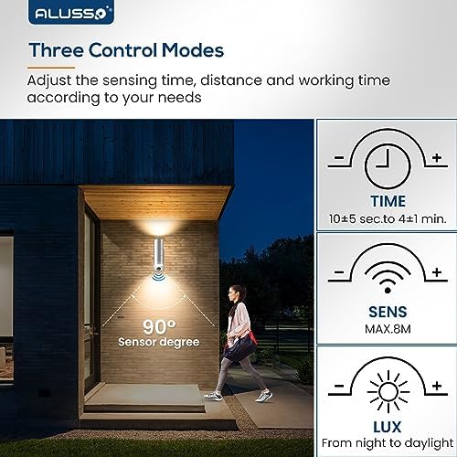 ALUSSO LED Outdoor Wall Light Motion Sensor,IP65 Stainless Steel Up Down Light Mains Powered,Warm White/Neutral White/Cool White Selectable,2x8W GU10 Included,Outside Sconce Wall Mounted for Porch