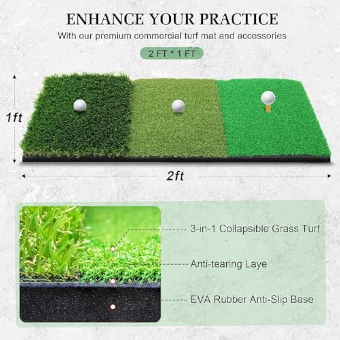 Golf Practice Net 10×7×6 ft (3×2.1×1.8 m) with Tri-Turf Mat – Indoor & Outdoor Golf Hitting Net for Backyard Driving, Chipping, Swing Training – Includes Target, Balls, Tee & Carry Bag