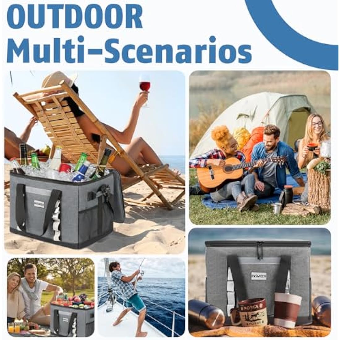 INSMEER Large Cooler Bag 65 Can, Soft Cooler Insulated 48L Foldable/Collapsible/Leakproof,with Opener&Removable Shoulder Strap, Portable Thermal Bag for Beach Picnic Grocery Shopping Camping