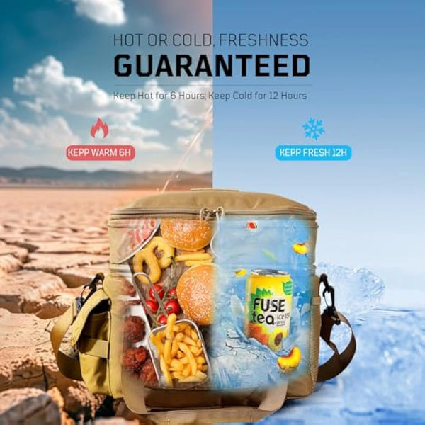 1TG Tactical Insulated Lunch Bag, Expandable Lunch Box for Men, Leakproof Large Cool Bag with Shoulder Stap, Reusable Lunch Tote Bag for Work Travel Camping Picnic Beach, 18L-24L