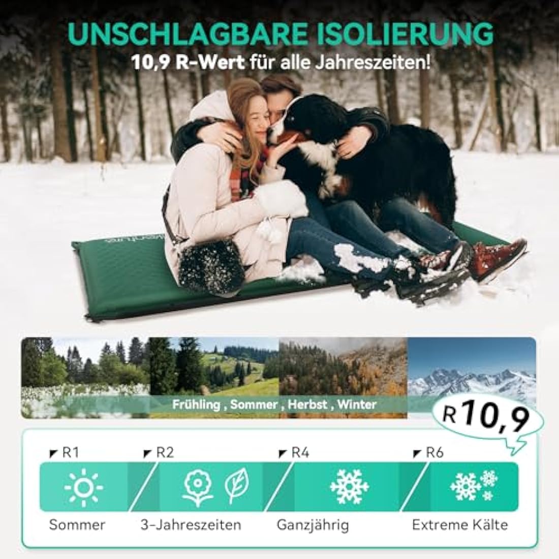 HIKENTURE Self-Inflating Sleeping Mat, 10 cm Thick Foam Camping Mattress, Ultra Thick Self-Inflating Air Mattress, Comfortable Sleeping Mat for Outdoor, Tent, Hiking, Travel (Dark Green C4)