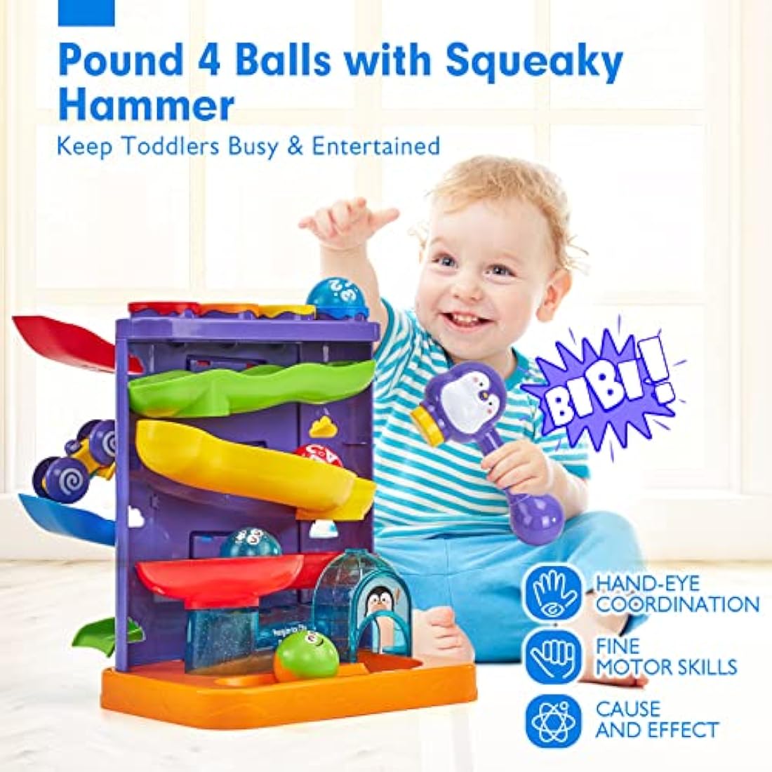 hahaland Toys for 1 Year Old Boys - 2 in 1 Pound & Roll Balls Toy & Car Ramp Race Track Toddler Toys Baby Toys 12 Months Early Developmental Hammer Montessori Toys Gifts for 1 2 3 Year Old Boys Girls