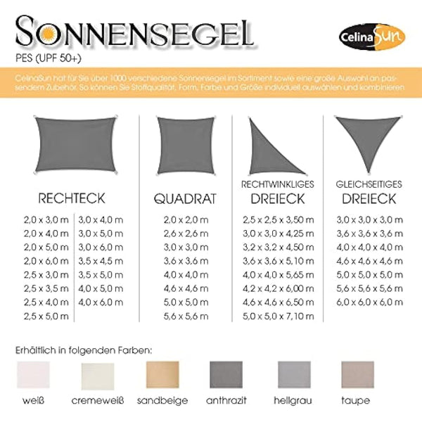 CelinaSun awning sun protection PES UPF 50+ tested UV-protection polyester garden balcony water repellent rectangle 4 x 6 m anthracite