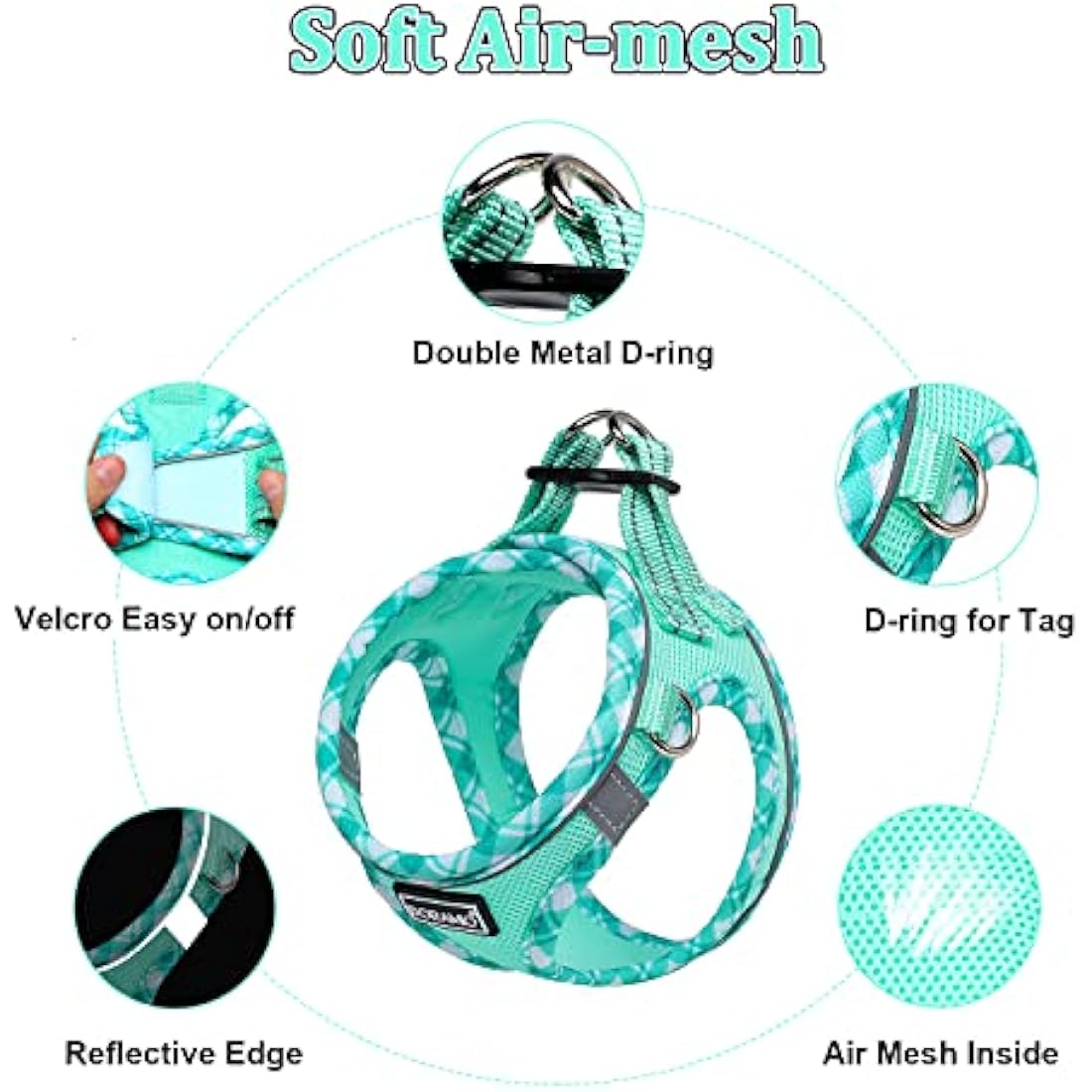 DORAMIO Step-in Dog Harness and Leash Set, Soft Mesh No-Chock Reflective Breathable Easy Walk Lightweight Vest Harnesses with Safety Buckle for Small Dogs, Cats, Puppies (Light Green, XL)