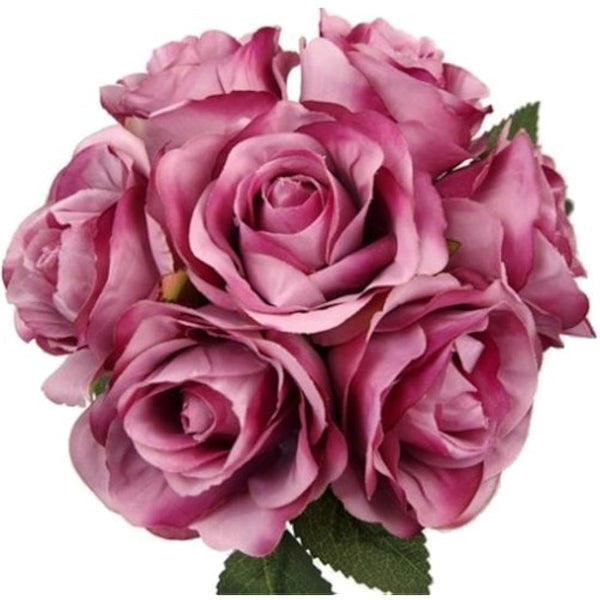 31cm Artificial Rose Bouquet / Bundle with 7 large flower heads - Home Wedding (1 Bunch, Mauve)