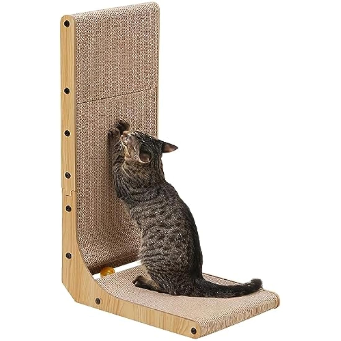 FUKUMARU Cat Scratcher, 68 cm L Shape Cat Scratch Pad Wall Mounted, Cat Scratching Cardboard with Ball Toy for Indoor Cats