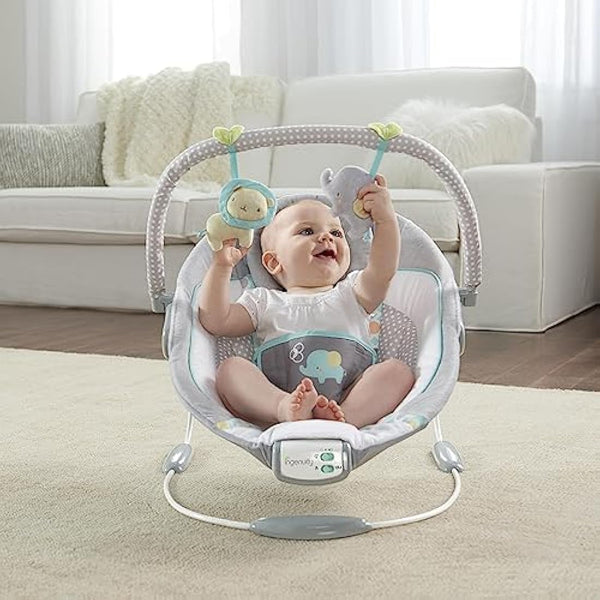 Ingenuity, Soothing Baby Bouncer Chair with Soothing Vibrating Infant Seat, Morrison - 8 Melodies, Removable Toy Bar with 2 Plush Toys, Volume Control, 3-Point Harness, Newborn 0-6 Months
