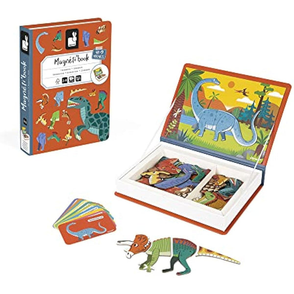 Janod - Magneti'Book Dinosaurs - 50-part educational magnetic game Teaches fine motor skills and imagination - FSC Certified - Suitable for ages 3 and up - J02590, Yellow(gelb)