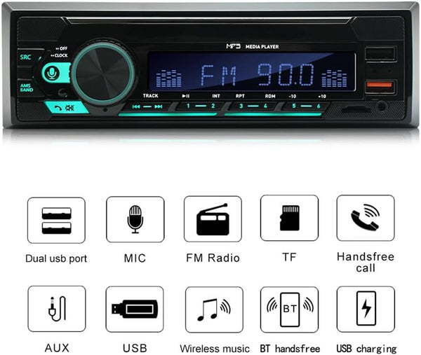 Haptufer 1Set Car Bluetooth MP3 Player Multifunction Plug-in U Disk Car Radio with Multi-Color Function for Car