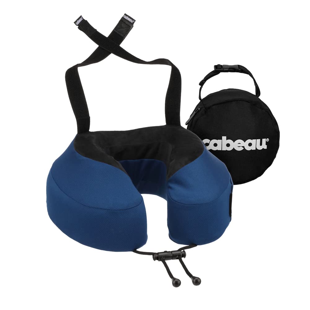 Cabeau Evolution S3 Travel Pillow - Airplane Seat Straps - Ensures Your Head Won't Fall Forward - Relax with Plush Memory Foam - Quick-Dry Fabric Keeps You Cool and Dry (Indigo).., Jet black, S3