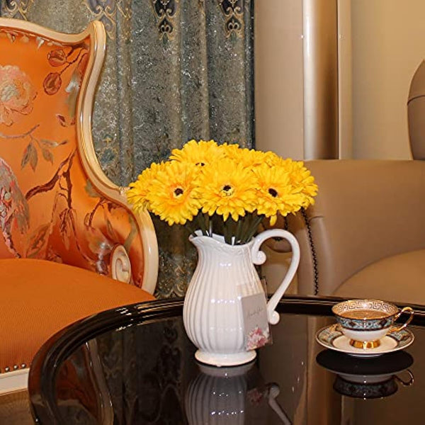 HASWITDA 12PCS Artificial Gerbera Flower Single Stem Bloom Bouquet Plastic Silk Fake Decorative Flora Outdoor Indoor Home Garden Office Hotel Wedding Party Yellow