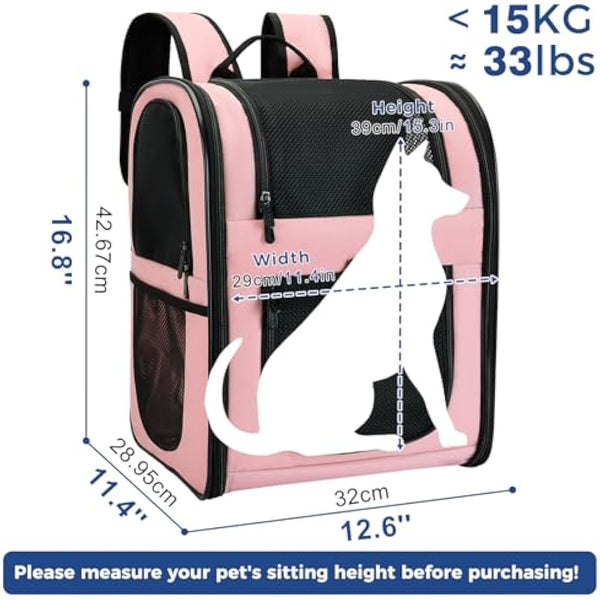 Apollo Walker Cat Carrier and Dog Carrier, for Large and Small Cat Pets (2-15 kg), Breathable Mesh Pet Carrier, Ideal for Hiking, Travel, and Outdoor Activities (Pink)