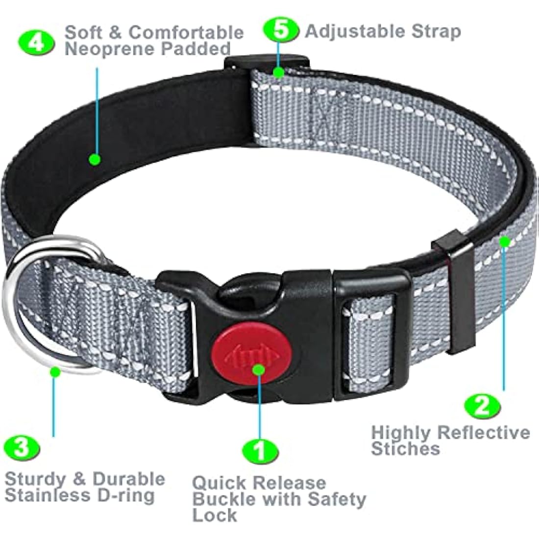 Dog Collar, Reflective Adjustable Basic Dog Collar with Soft Neoprene Padding, Durable Nylon Pet Collars for Puppy Medium Dogs