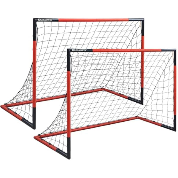 Football Goals Set of 2-KAIHAOWIN Metal Football Goal Frame with All Weather Net for Adult-Quick Assembly Durable Sports Goals for Backyard Indoor/Outdoor Heavy Duty-6'x4'