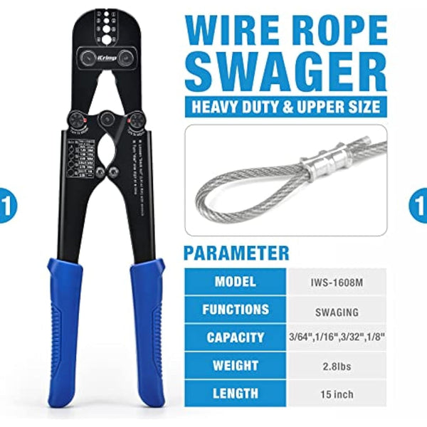 iCrimp Heavy Duty Stainless Steel Wire Rope Crimping Tool, Hand Swager for Copper and Aluminum Oval Sleeves, Compatible with Stop Sleeves from 1.2mm to 3.5mm Wire Rope